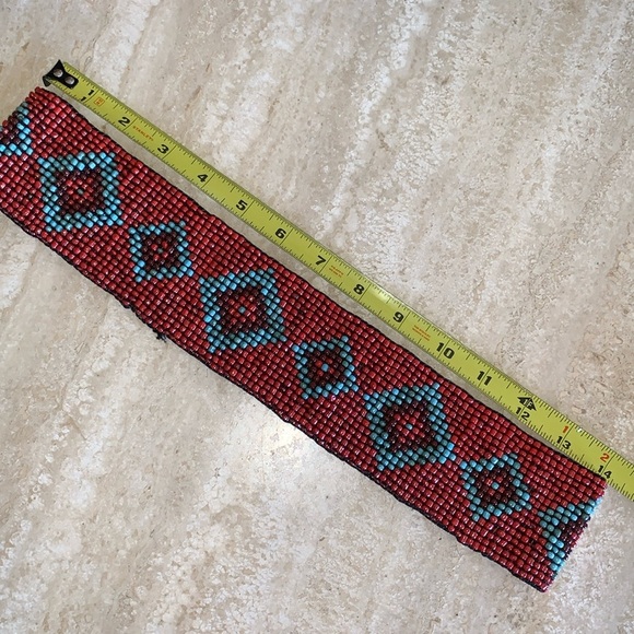 BEADED STATEMENT BELT red, blue/maroon diamonds. Stretchy. VINTAGE, ARTISAN M main image 8
